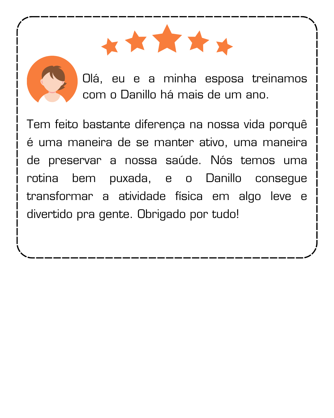 Depoimento de aluno com avaliação de cinco estrelas